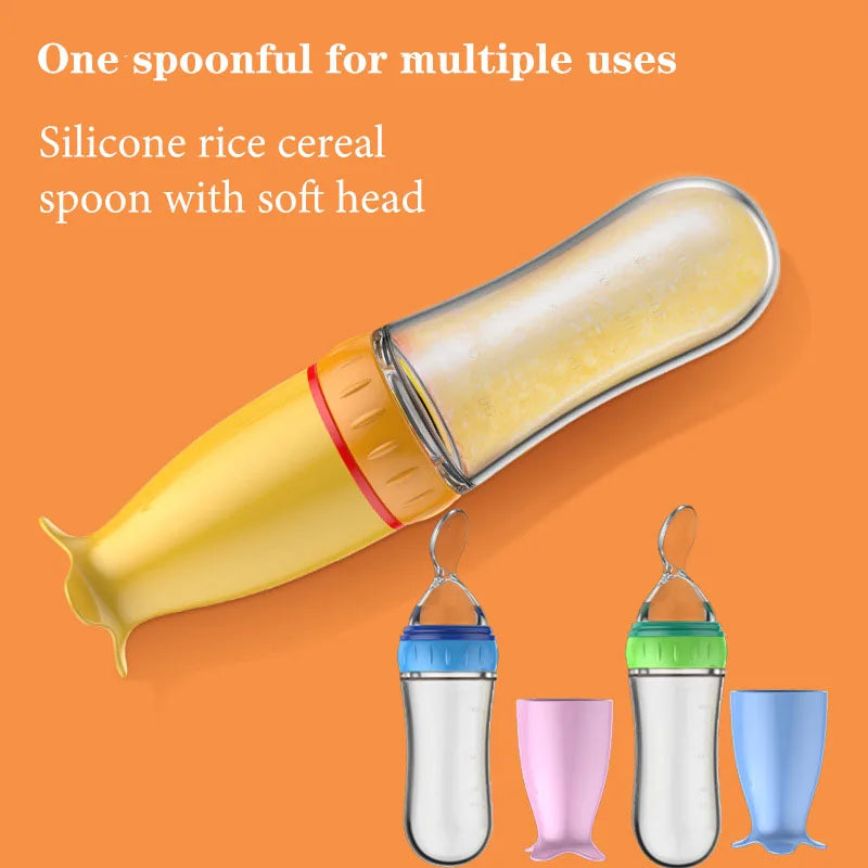 Baby Squeeze Bottle with Spoon – Milk & Cereal Feeder