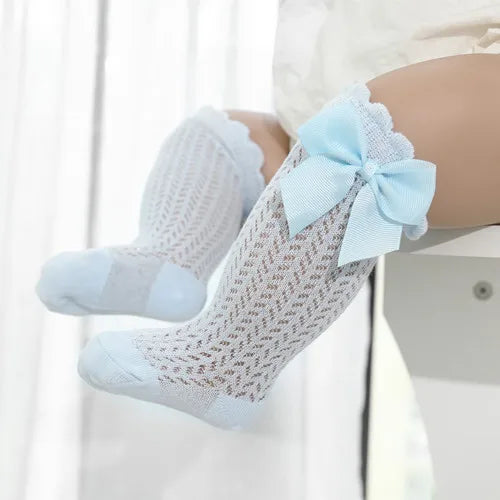 Non-Slip Baby Girl Bow Knee Socks – Cotton (0–2T)