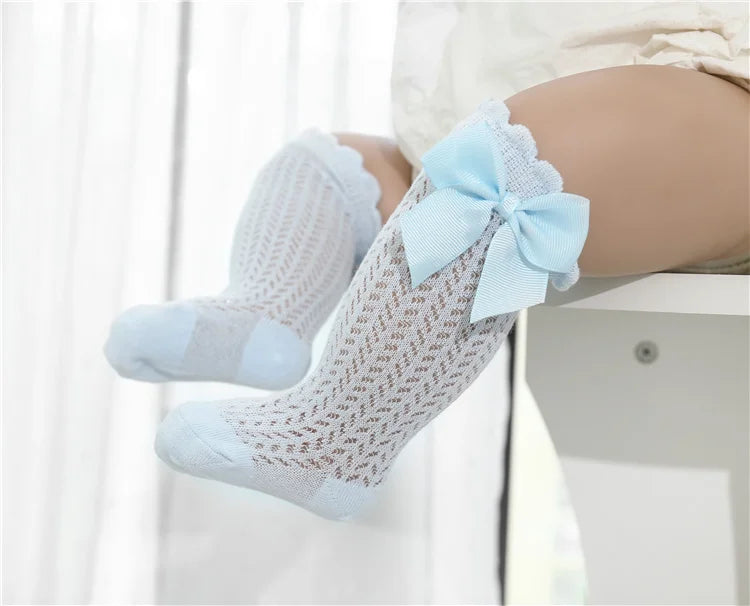 Non-Slip Baby Girl Bow Knee Socks – Cotton (0–2T)