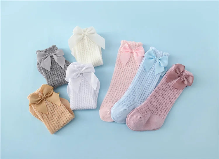Non-Slip Baby Girl Bow Knee Socks – Cotton (0–2T)