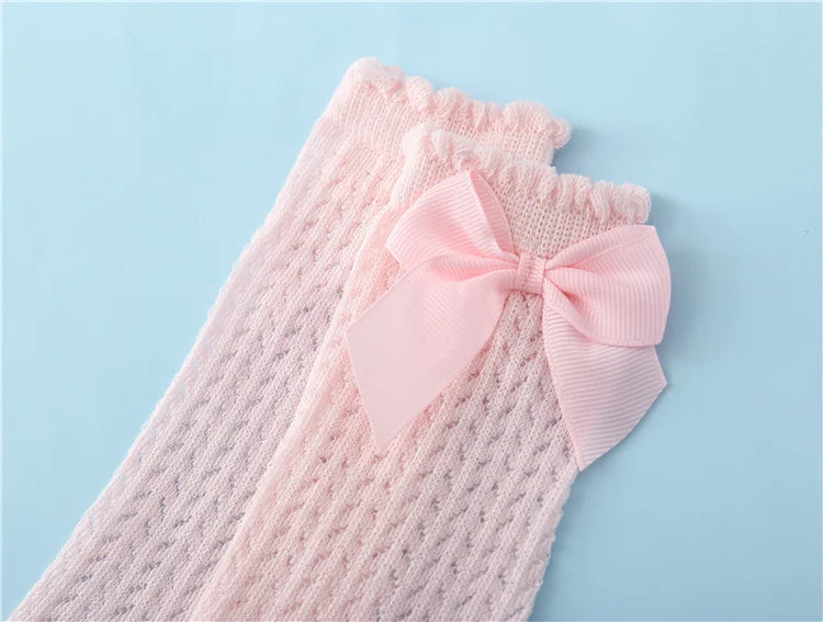 Non-Slip Baby Girl Bow Knee Socks – Cotton (0–2T)