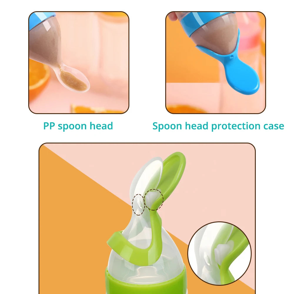 Baby Squeeze Bottle with Spoon – Milk & Cereal Feeder