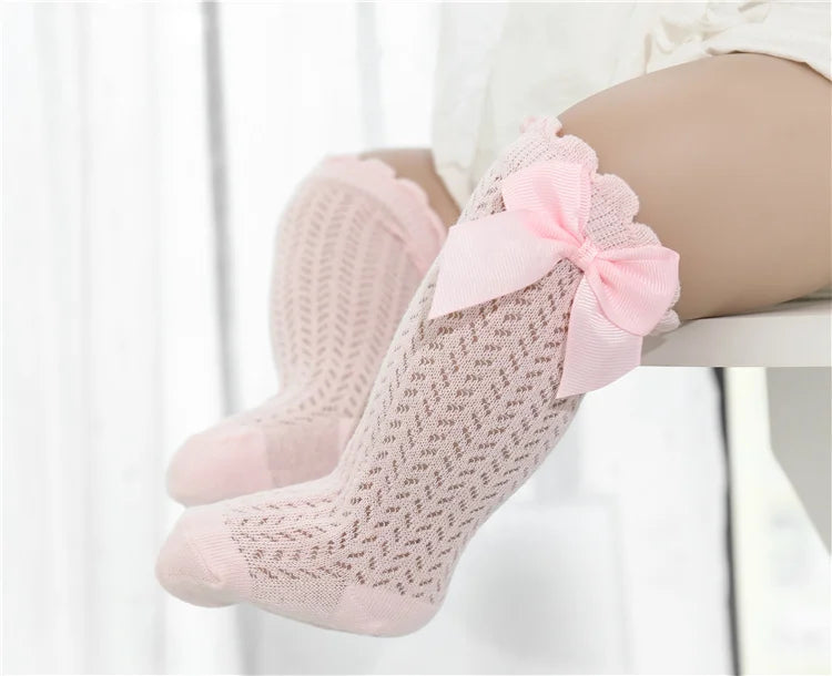 Non-Slip Baby Girl Bow Knee Socks – Cotton (0–2T)