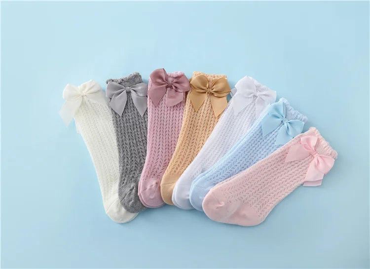 Non-Slip Baby Girl Bow Knee Socks – Cotton (0–2T)
