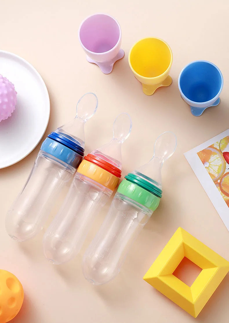 Baby Squeeze Bottle with Spoon – Milk & Cereal Feeder
