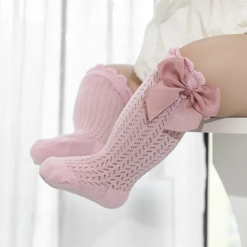 Non-Slip Baby Girl Bow Knee Socks – Cotton (0–2T)