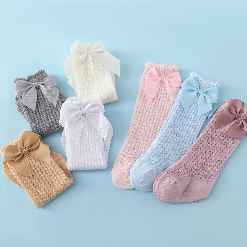 Non-Slip Baby Girl Bow Knee Socks – Cotton (0–2T)