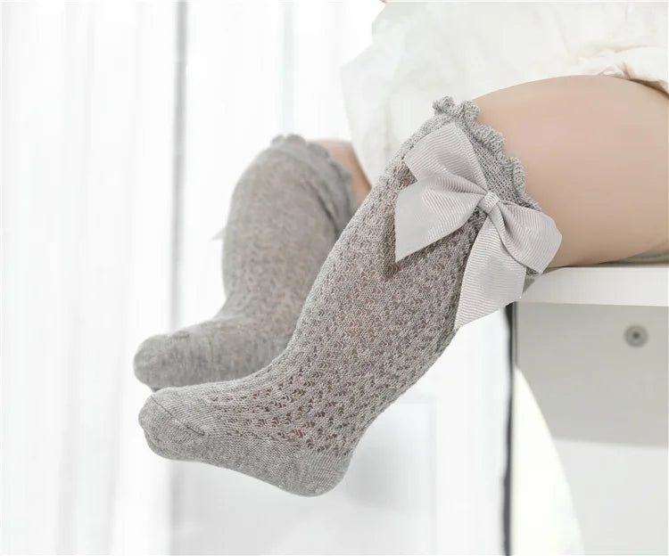 Non-Slip Baby Girl Bow Knee Socks – Cotton (0–2T)