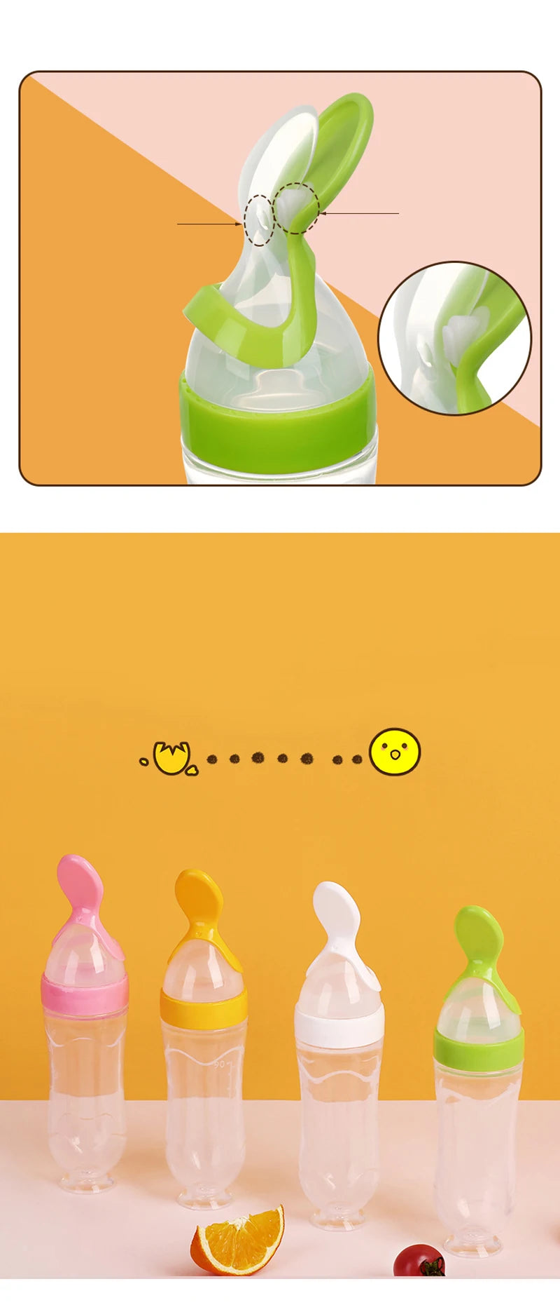 Baby Squeeze Bottle with Spoon – Milk & Cereal Feeder