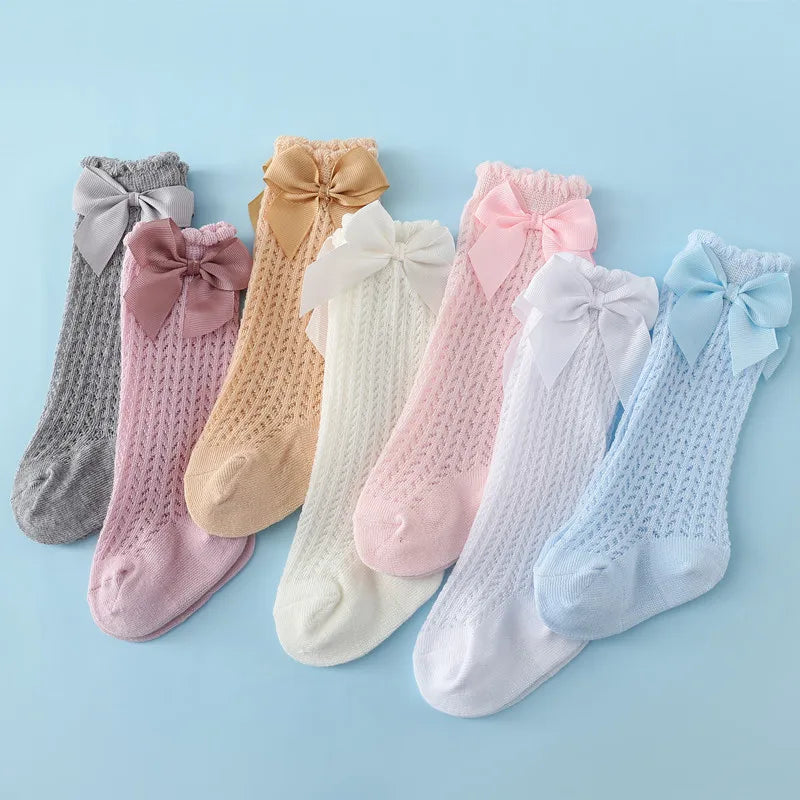 Non-Slip Baby Girl Bow Knee Socks – Cotton (0–2T)