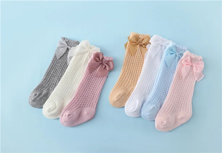 Non-Slip Baby Girl Bow Knee Socks – Cotton (0–2T)