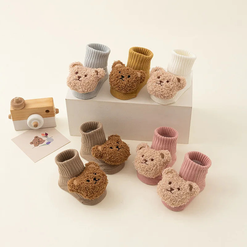 Soft Cotton Cartoon Bear Baby Socks with Anti-Slip Sole