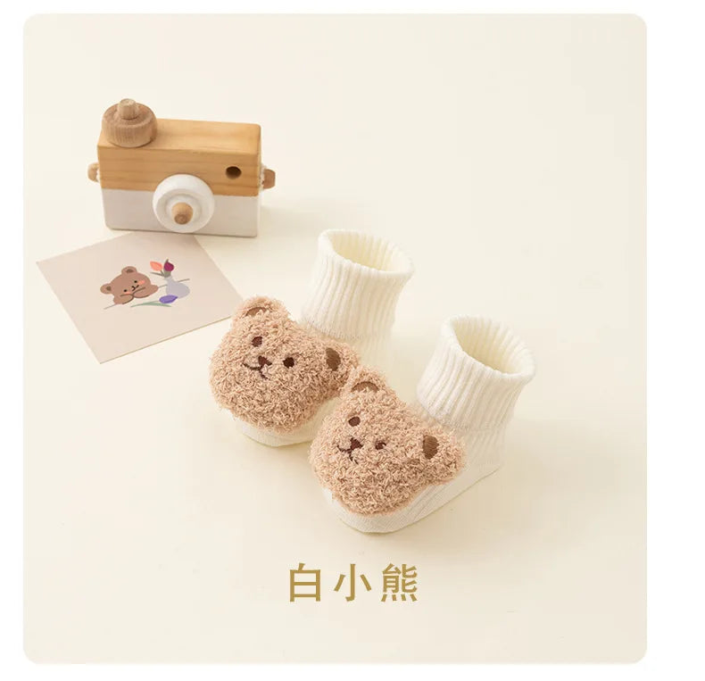 Soft Cotton Cartoon Bear Baby Socks with Anti-Slip Sole