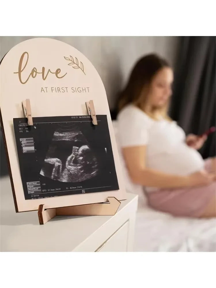 Wooden Double-Sided Ultrasonic Photo Frame – Pregnancy & Newborn Keepsake Gift