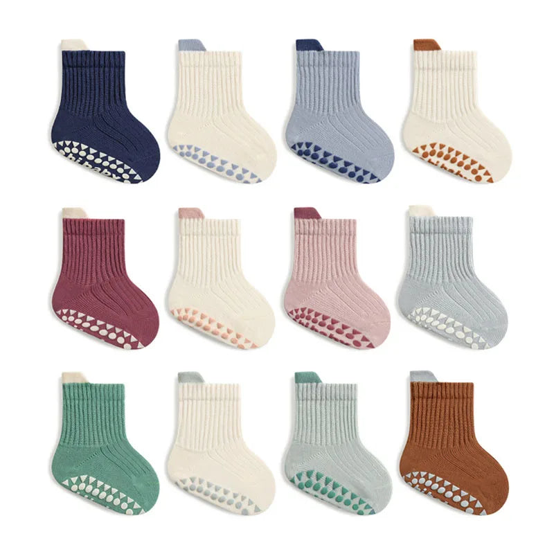 Pair Cute Kids Cotton Socks with Non-Slip Grip
