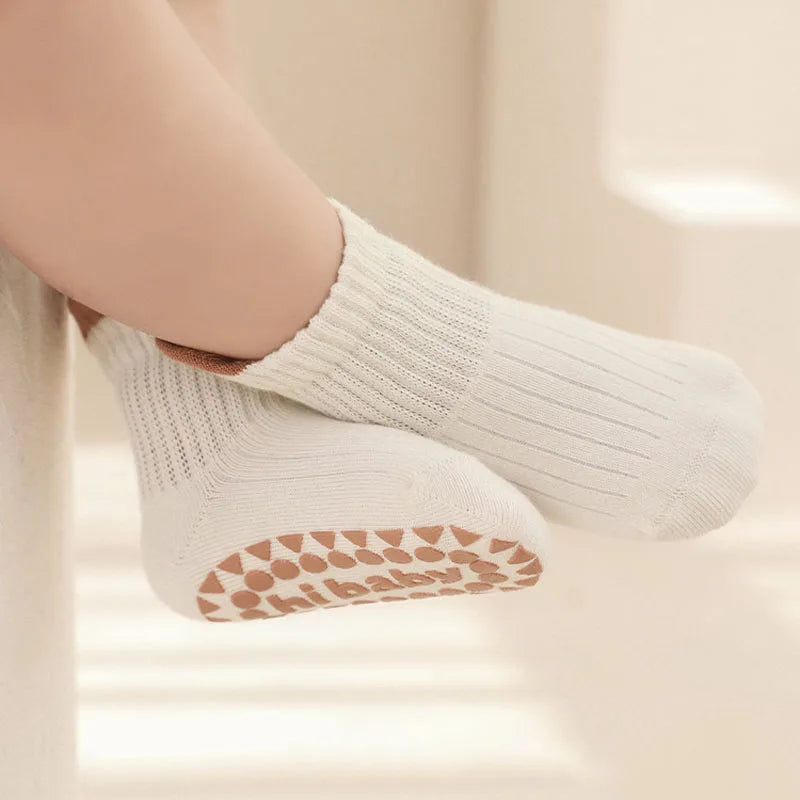 Pair Cute Kids Cotton Socks with Non-Slip Grip