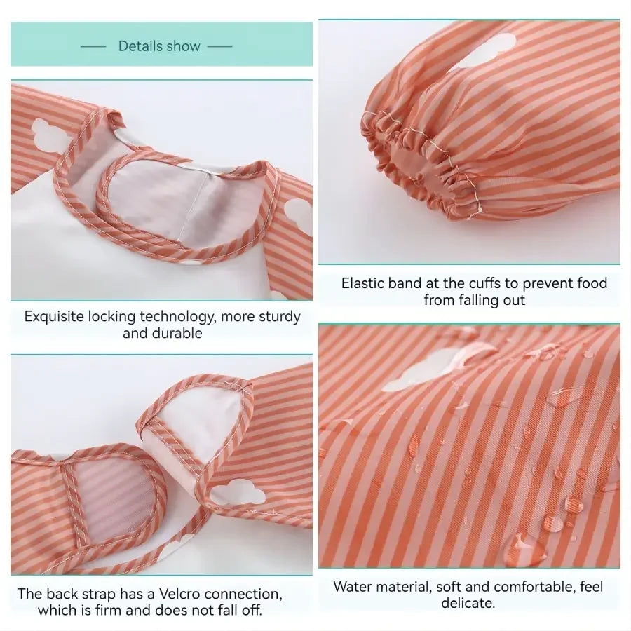 Waterproof Baby Art Smock & Feeding Bib – Long Sleeve Toddler Apron with Pocket