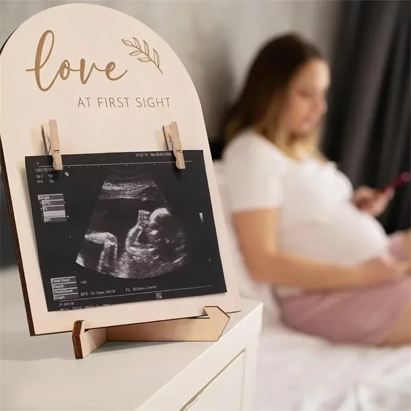 Wooden Double-Sided Ultrasonic Photo Frame – Pregnancy & Newborn Keepsake Gift