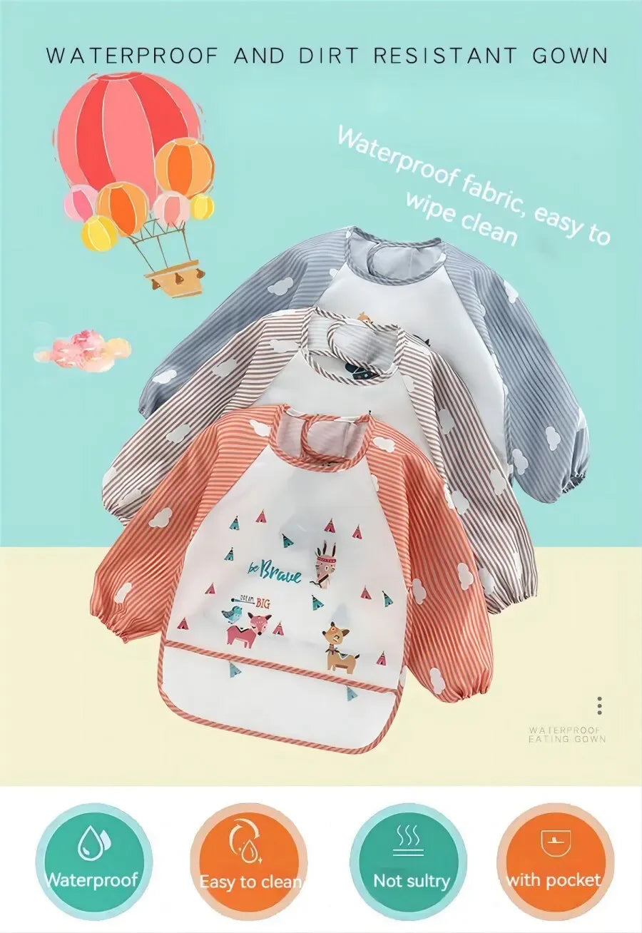 Waterproof Baby Art Smock & Feeding Bib – Long Sleeve Toddler Apron with Pocket