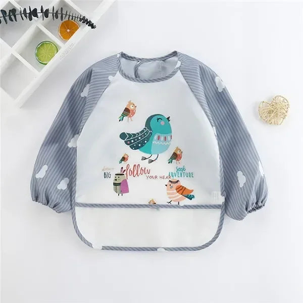 Waterproof Baby Art Smock & Feeding Bib – Long Sleeve Toddler Apron with Pocket