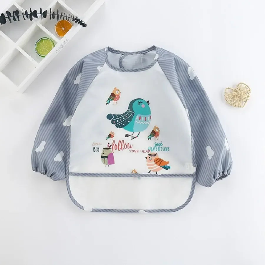 Waterproof Baby Art Smock & Feeding Bib – Long Sleeve Toddler Apron with Pocket