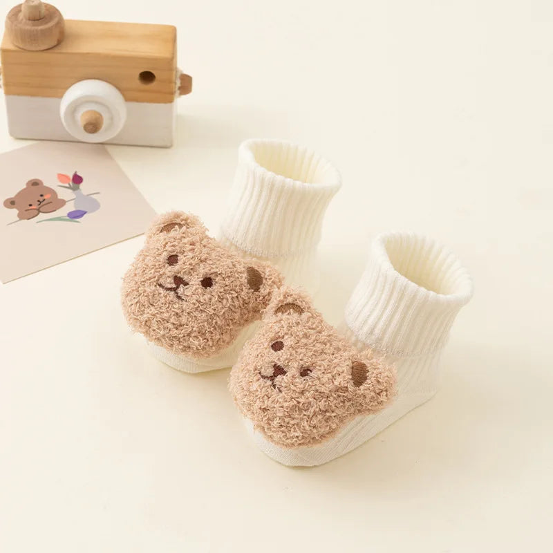 Soft Cotton Cartoon Bear Baby Socks with Anti-Slip Sole
