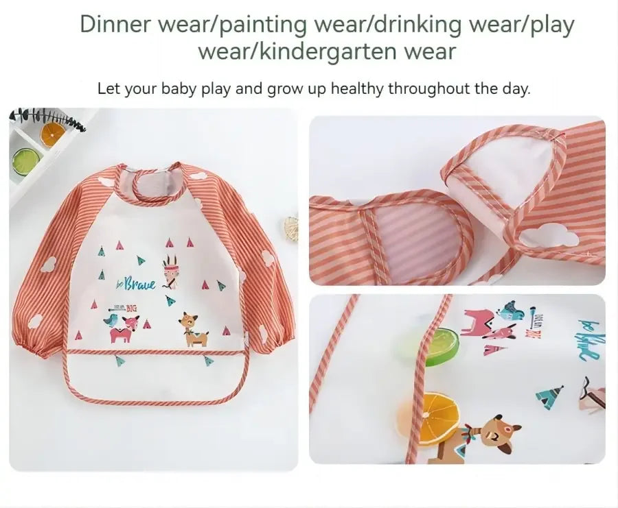 Waterproof Baby Art Smock & Feeding Bib – Long Sleeve Toddler Apron with Pocket