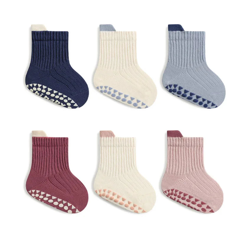 Pair Cute Kids Cotton Socks with Non-Slip Grip