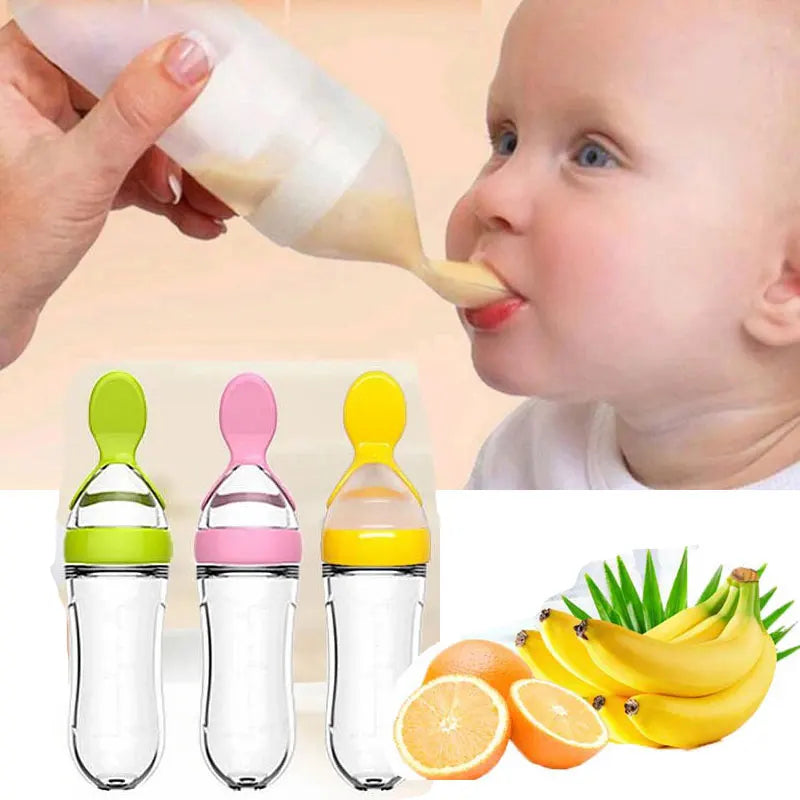 Baby Squeeze Bottle with Spoon – Milk & Cereal Feeder