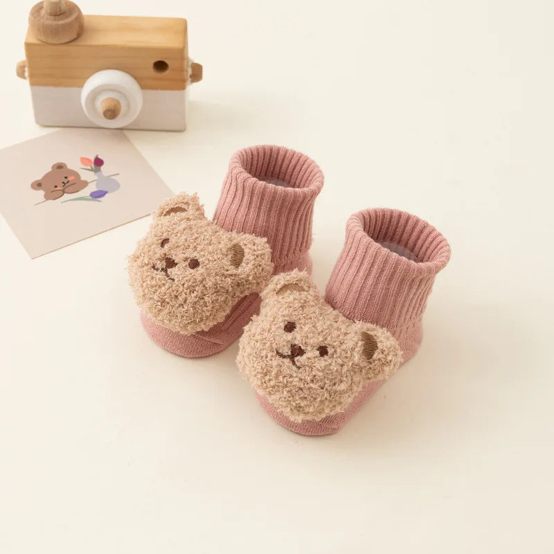 Soft Cotton Cartoon Bear Baby Socks with Anti-Slip Sole