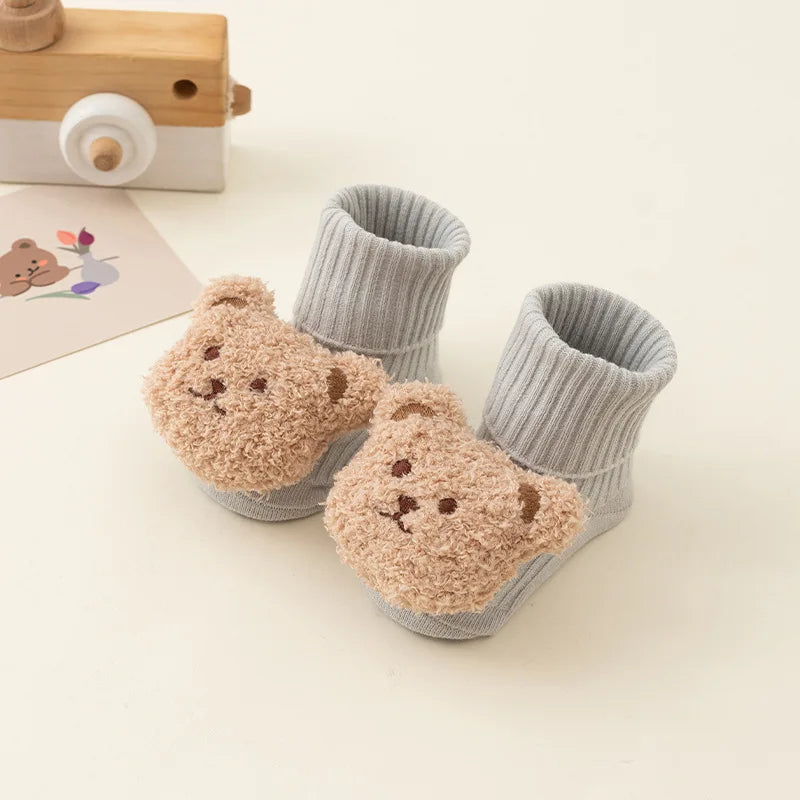 Soft Cotton Cartoon Bear Baby Socks with Anti-Slip Sole