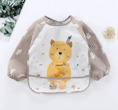 Waterproof Baby Art Smock & Feeding Bib – Long Sleeve Toddler Apron with Pocket