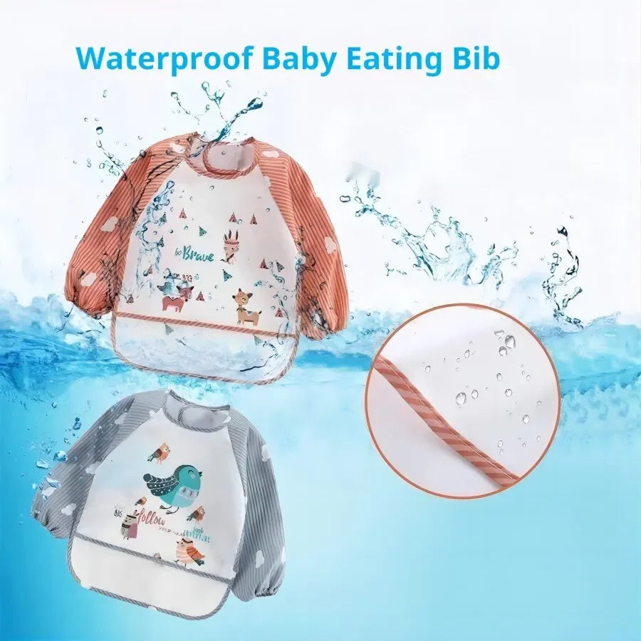 Waterproof Baby Art Smock & Feeding Bib – Long Sleeve Toddler Apron with Pocket