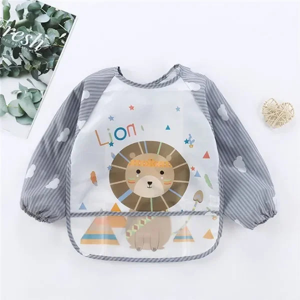 Waterproof Baby Art Smock & Feeding Bib – Long Sleeve Toddler Apron with Pocket