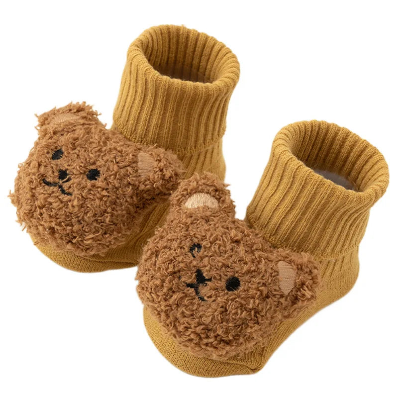 Soft Cotton Cartoon Bear Baby Socks with Anti-Slip Sole