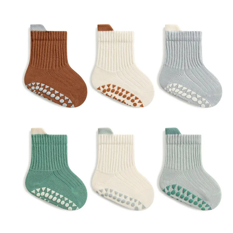 Pair Cute Kids Cotton Socks with Non-Slip Grip
