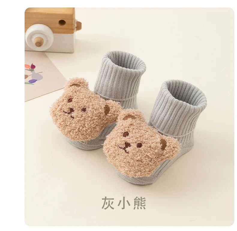 Soft Cotton Cartoon Bear Baby Socks with Anti-Slip Sole