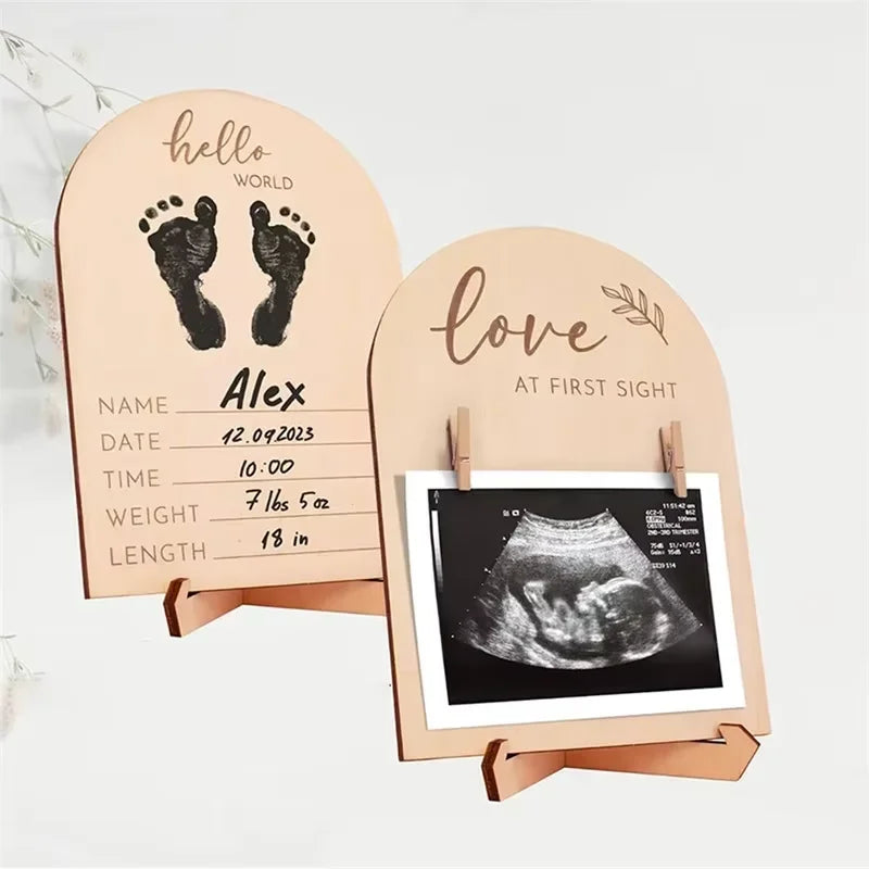 Wooden Double-Sided Ultrasonic Photo Frame – Pregnancy & Newborn Keepsake Gift