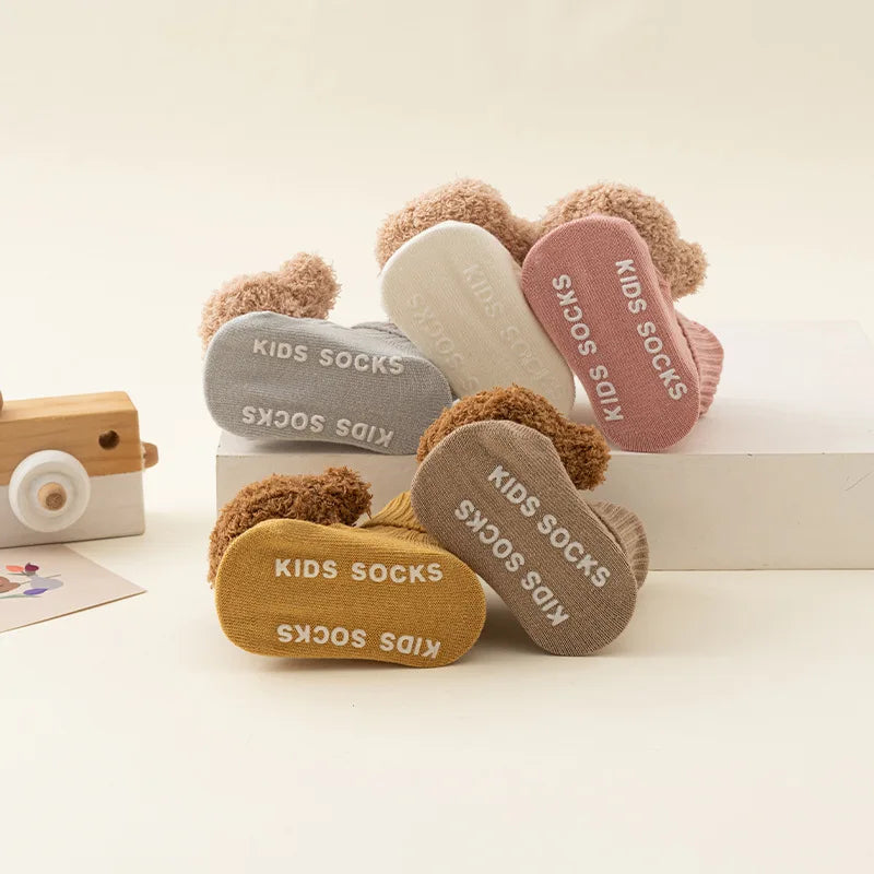 Soft Cotton Cartoon Bear Baby Socks with Anti-Slip Sole