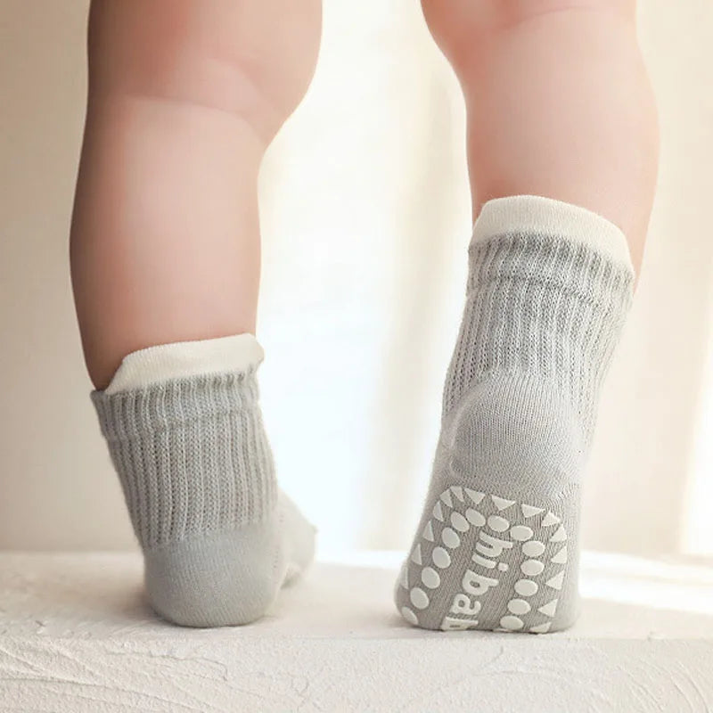 Pair Cute Kids Cotton Socks with Non-Slip Grip