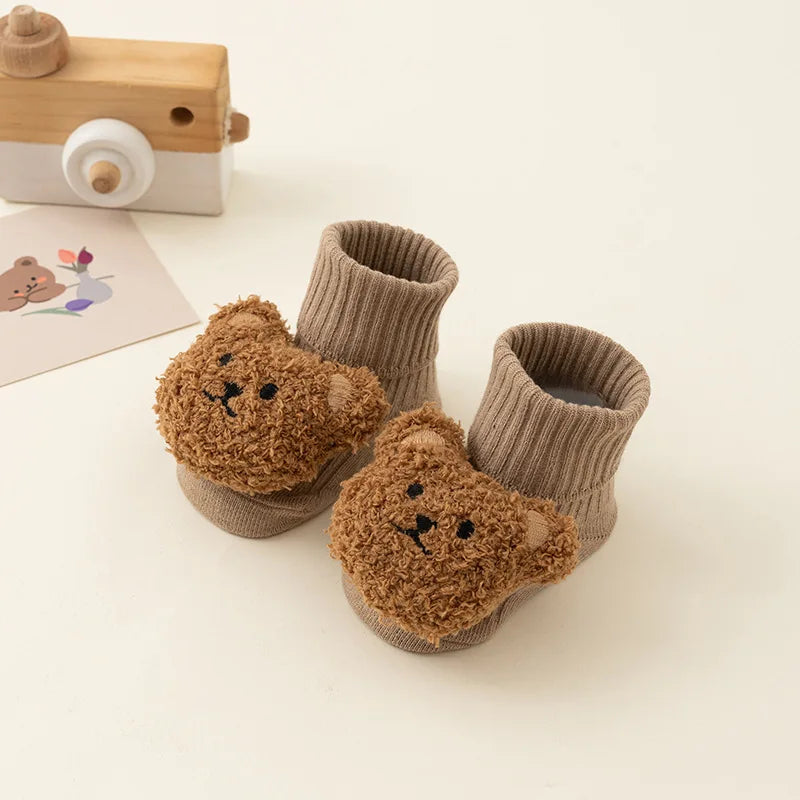 Soft Cotton Cartoon Bear Baby Socks with Anti-Slip Sole