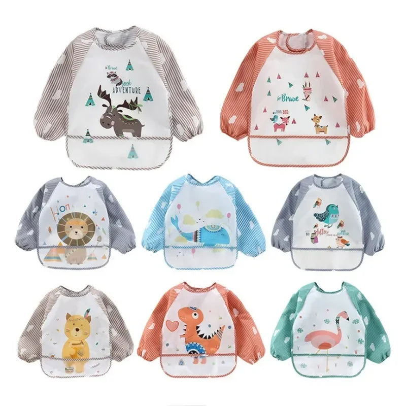 Waterproof Baby Art Smock & Feeding Bib – Long Sleeve Toddler Apron with Pocket