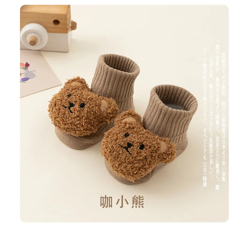 Soft Cotton Cartoon Bear Baby Socks with Anti-Slip Sole