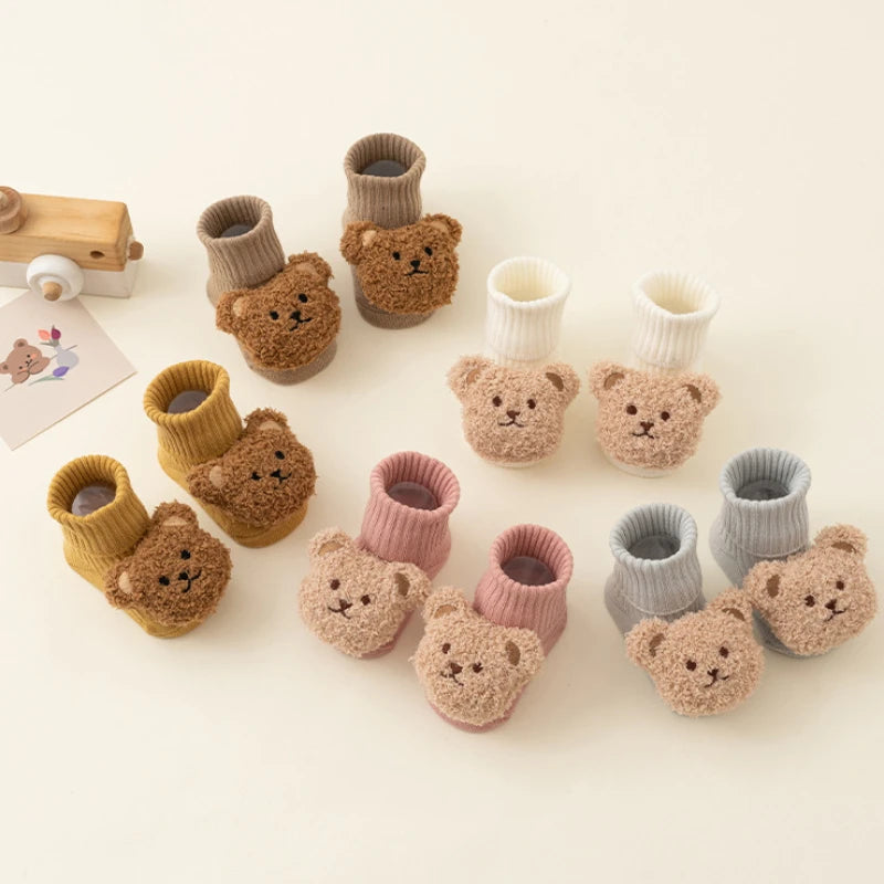 Soft Cotton Cartoon Bear Baby Socks with Anti-Slip Sole