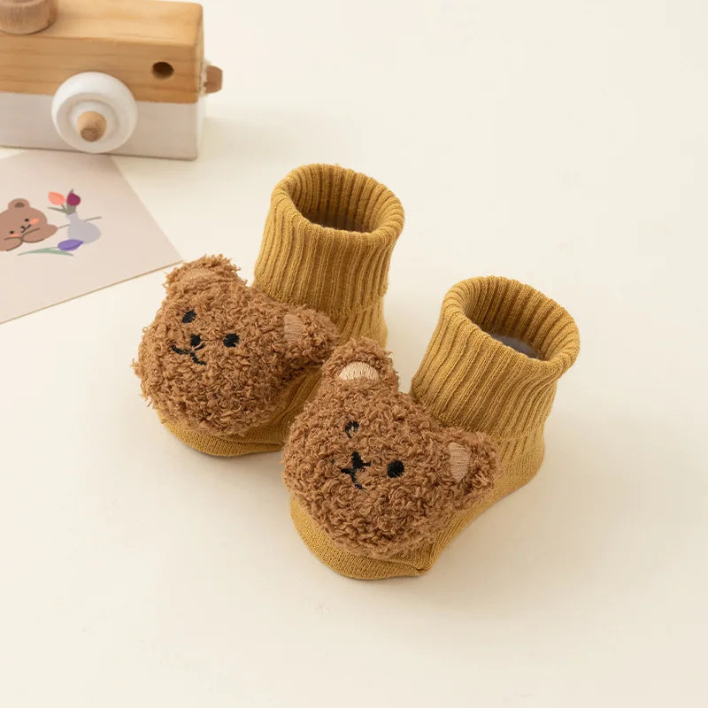 Soft Cotton Cartoon Bear Baby Socks with Anti-Slip Sole