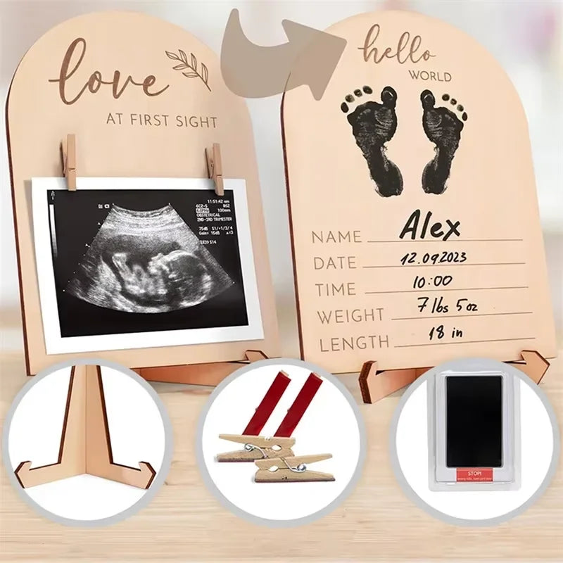 Wooden Double-Sided Ultrasonic Photo Frame – Pregnancy & Newborn Keepsake Gift